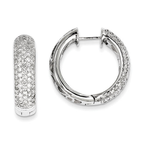 14k White Gold Diamond Hinged Hoop Earrings