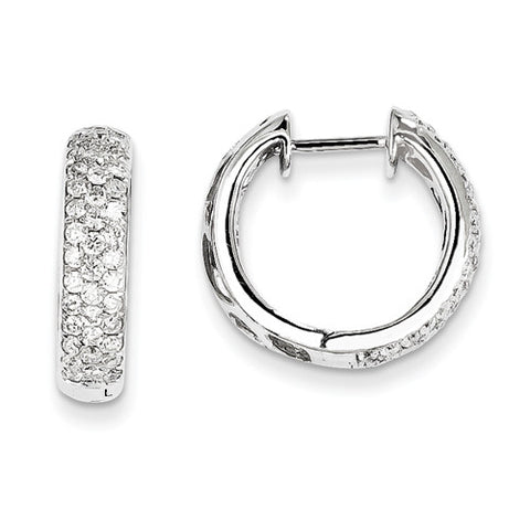 14k White Gold Diamond Hinged Hoop Earrings