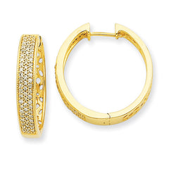 14k Yellow Gold Diamond Hinged Hoop Earrings