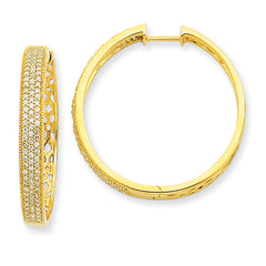 14k Yellow Gold Diamond Hinged Hoop Earrings