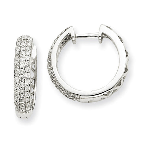 14k White Gold AA Diamond In & Out Hoop Earrings