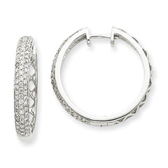 14k White Gold Diamond In-Out Hinged Hoop Earrings