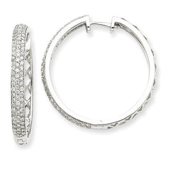 14k White Gold Diamond In-Out Hinged Hoop Earrings