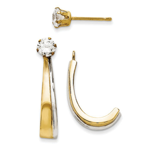 14k Two-tone Gold J Hoop with CZ Stud Earrings Jackets