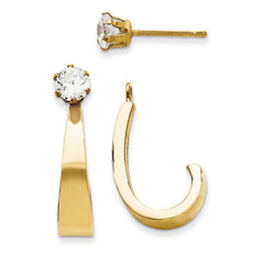 14k Yellow or White Gold J Hoop with CZ Stud Earrings Jackets