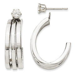 14k Yellow or White Gold Polished J Hoop with 4mm CZ Stud Earrings Jackets